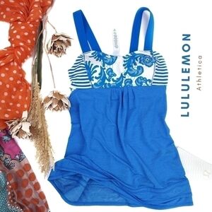 🔴 New Lululemon Blue White Floral Run Back On Track Tank Top